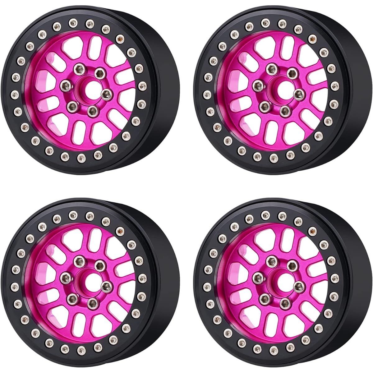 TCRC 4 Pieces Aluminum 2.2" 14 Spoke Beadlock Wheel Hub Rim for 1/10 RC Crawler Axle SCX10 Wraith RR10 Bomber TRX4 TRX