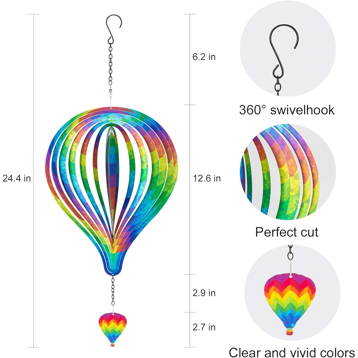 LAEAFSPOS Wind Spinner Outdoor Decor 3D Kinetic Wind Sculpture for Yard and Patio Gardening Gifts for Women Mom 10" Hot Air Balloon Ornament (M03)