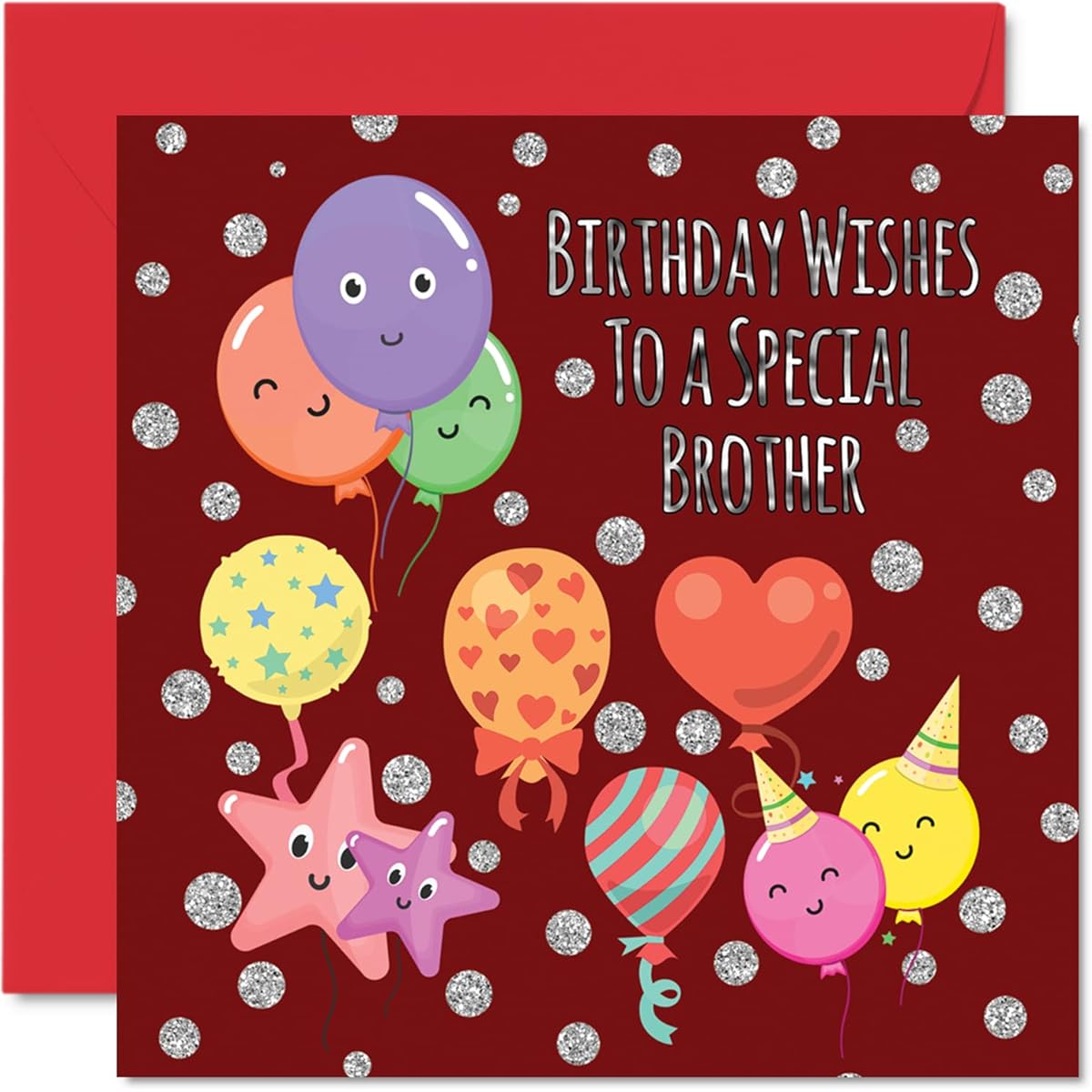 Fun Birthday Card for Brother - Birthday Balloons - Happy Birthday Card for Brother from Sister Birthday Gift for Brother 5.7 x 5.7 Inch Sibling Greeting Card Gift for Brother