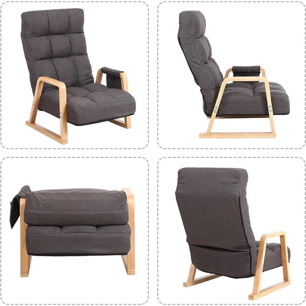 [Mugita] Wood Armchair Seat Reclining Armchair with Pockets Bentwood JP-WY662X (Brown01)