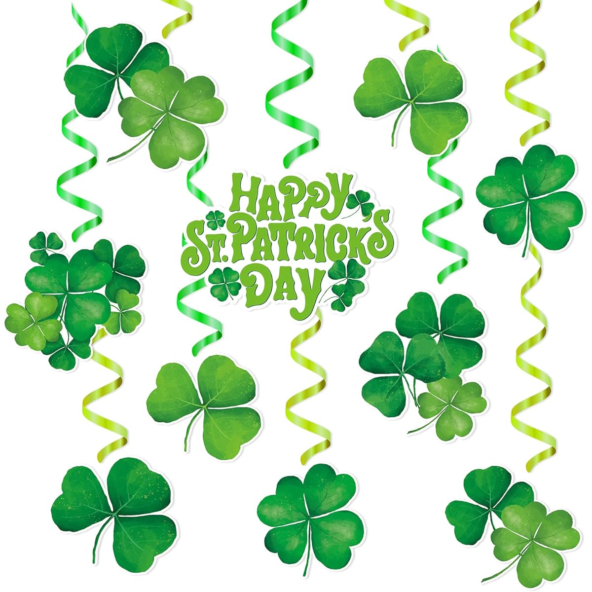 30pcs St. Patrick's Day Decorations Party Supplies Lucky Irish Green Shamrock Hanging Foil Swirl Decorations Home Ceiling Party Favors