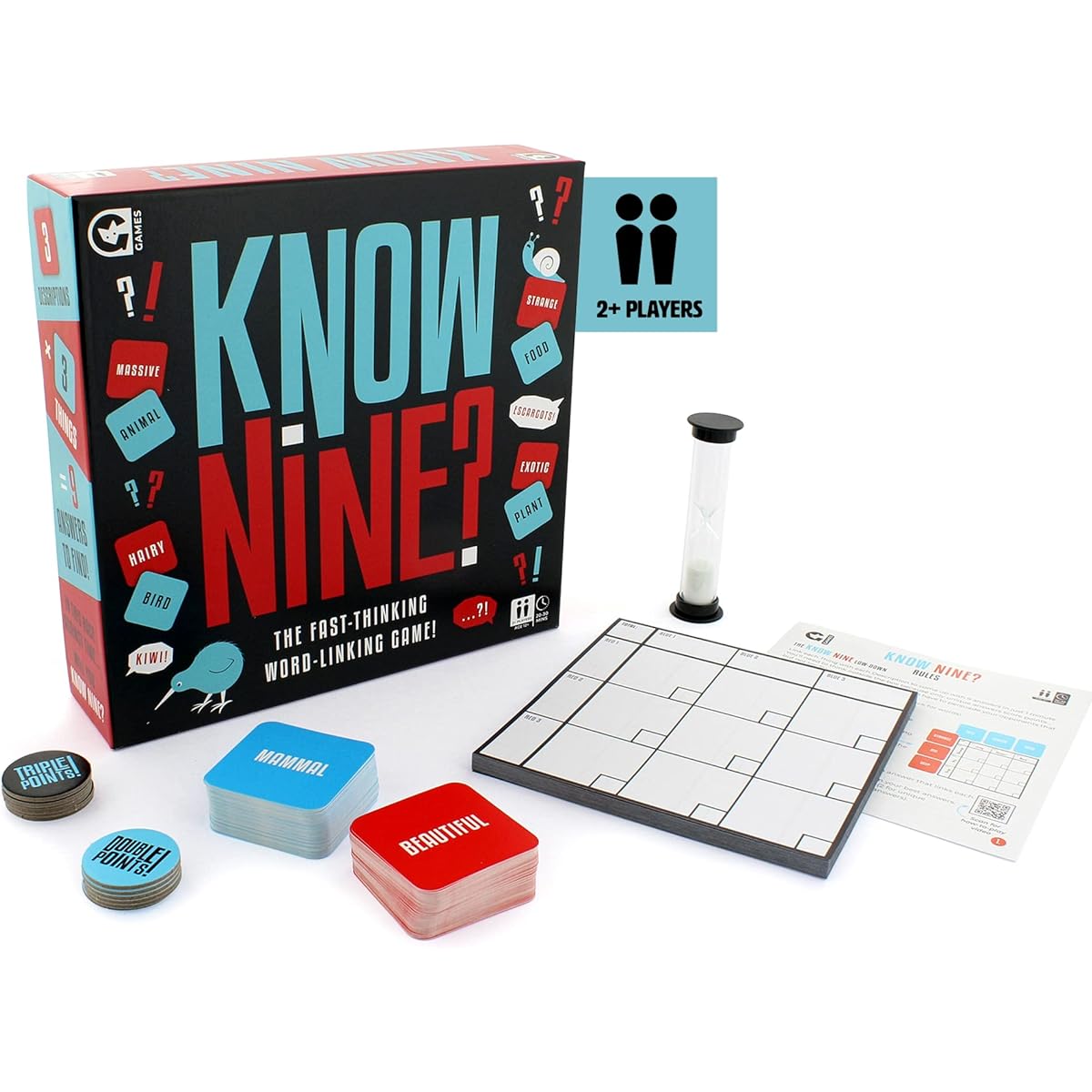 Ginger Fox - Know Nine Fast Paced Word Link Game. A family game for adults and children ages 12 and up. Perfect for board games and other fun games, as well as family game nights, parties, and other fun games.