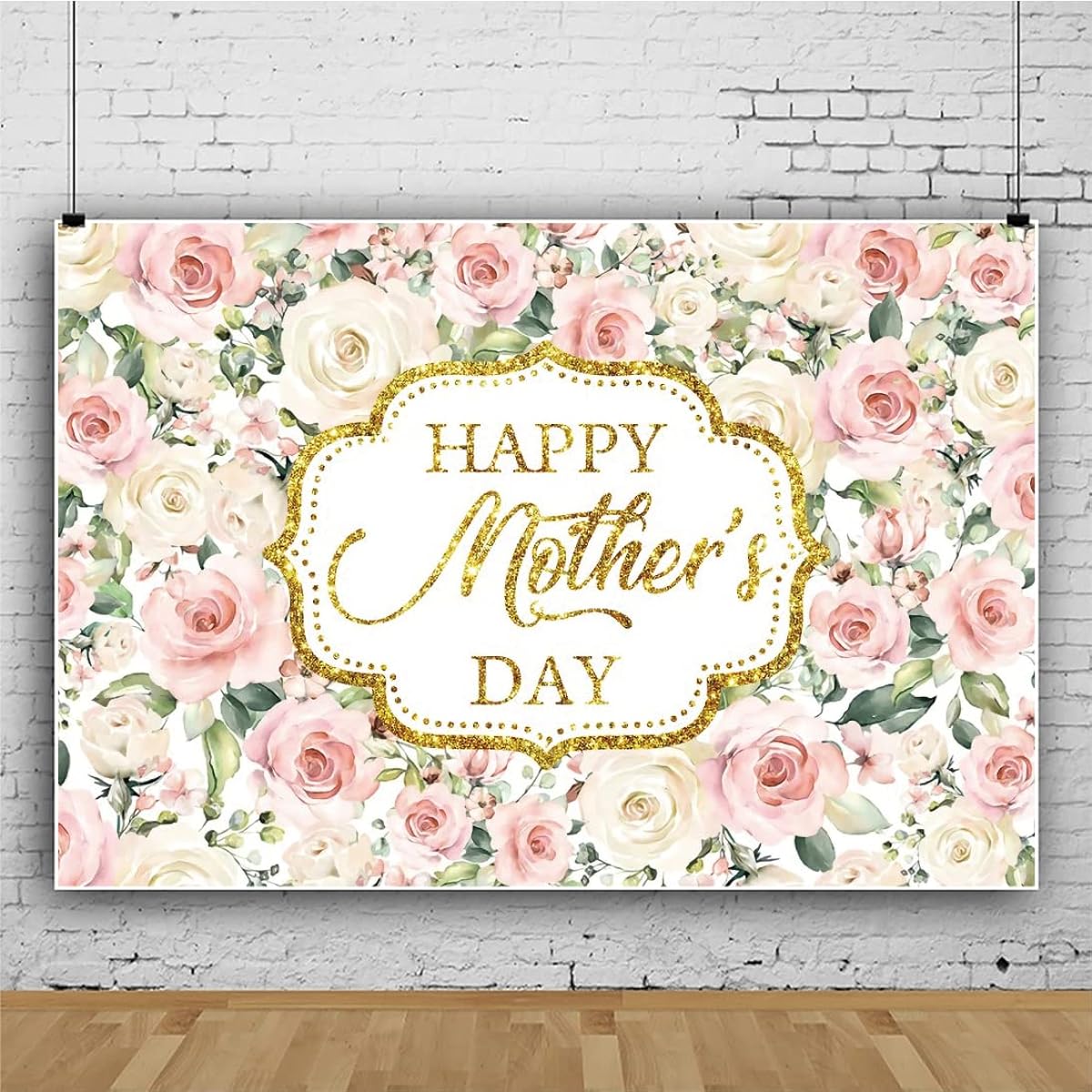 Baocicco 7x5ft Happy Mother's Day Backdrop Pink White Rose Flower Wall Backdrop Mother's Day Party Decorations Banner