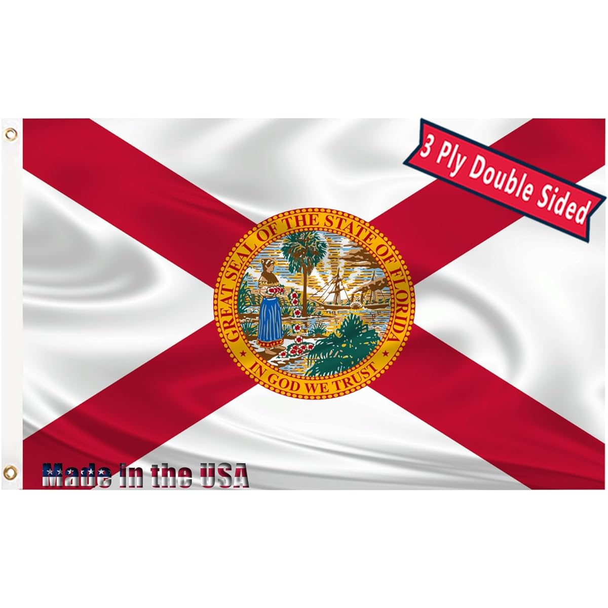 Florida State Flag 3x5 Outdoor Double Sided 3 Ply Polyester Florida State Flag Sewn On 4 Rows of Thread Durable Canvas Header and Brass Grommets Florida Decor for Boatyard