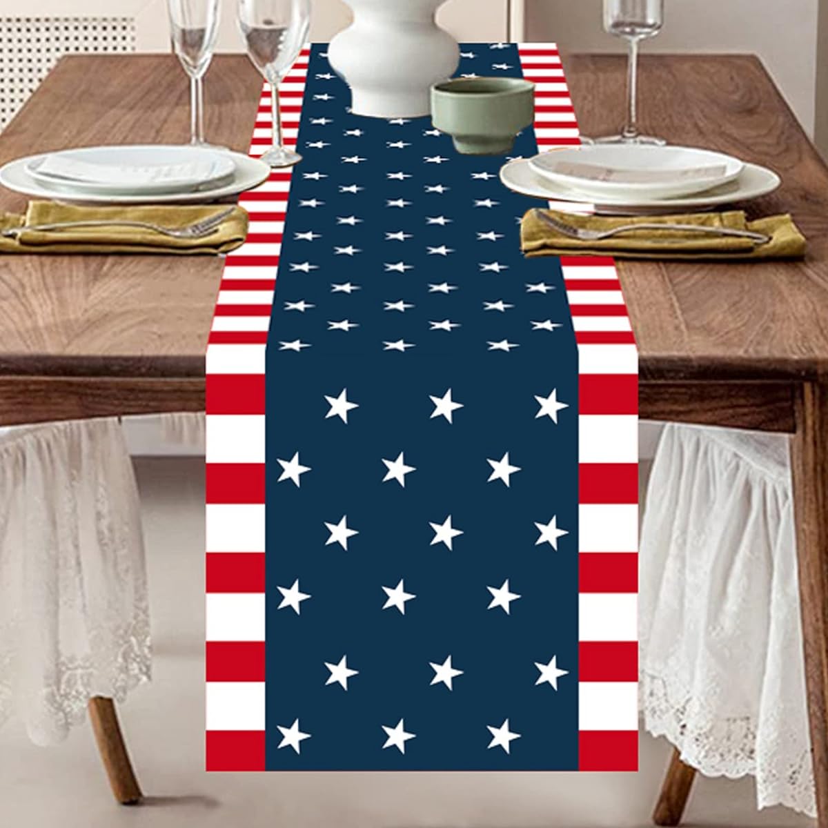 Patriotic Table Runner 72" Long Patriotic Table Centerpiece for 4th of July Independence Day Decorations