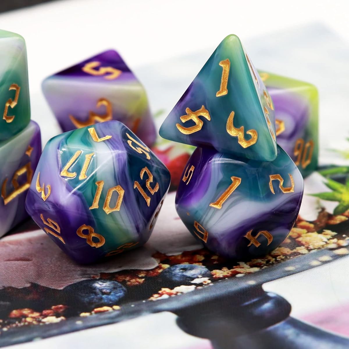 Haxtec 14PCS DND Dice Set Pink Green Purple White Blue Polyhedral RPG Dice for Dungeons and Dragons Gift