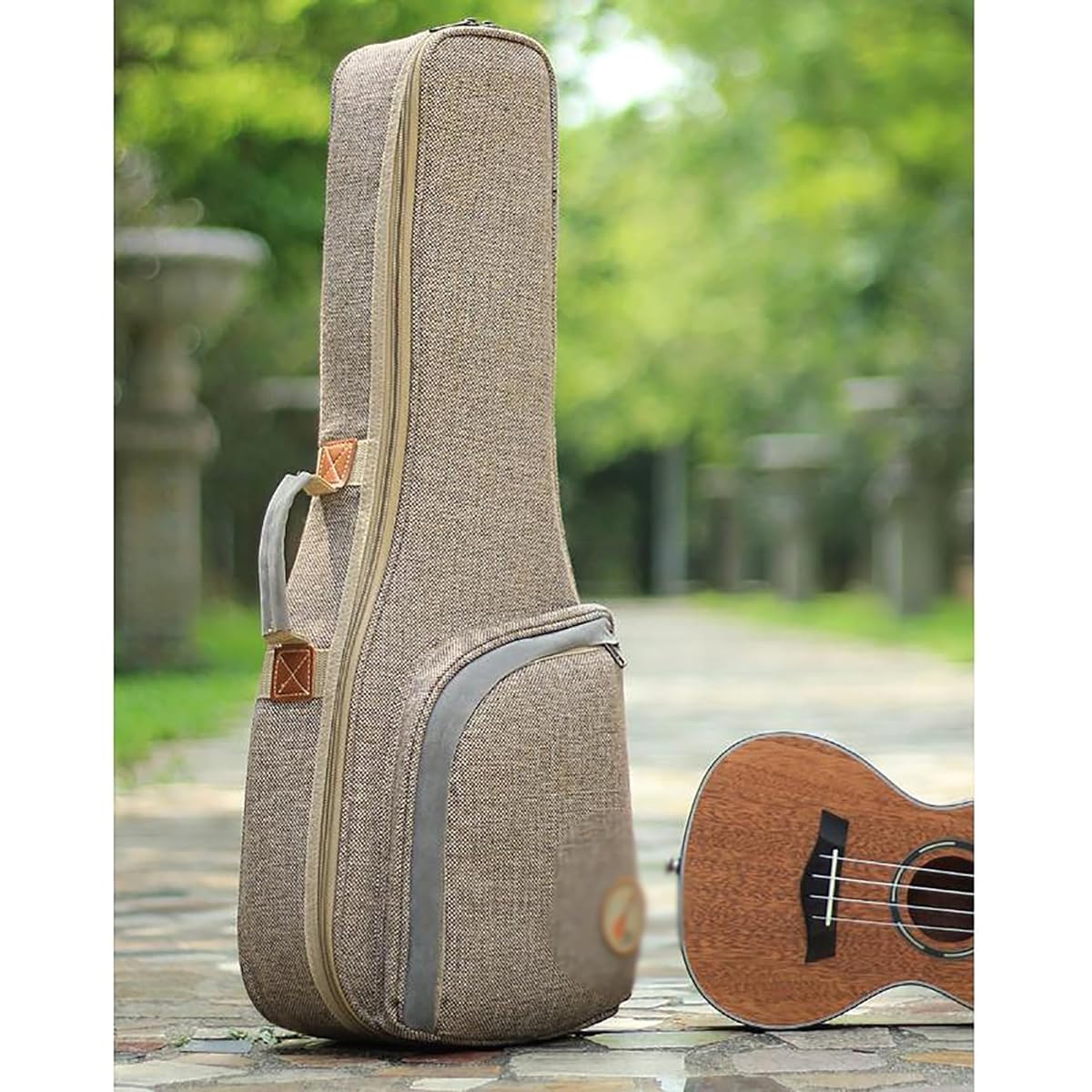 Ukulele Bag Ukulele Case Ukulele Bag Cotton Linen Backpack Shoulder Thick Case 21 23 26 inch Ukulele Equipped with Protective Cushion (Color: Photo Color, Size: 26inch)