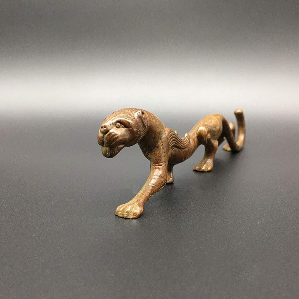 Mini Retro Tiger Figurine Brass 19cm White Tiger Figurine Object Mini Amulet Lucky Charm Good Luck Improve Luck Amulet