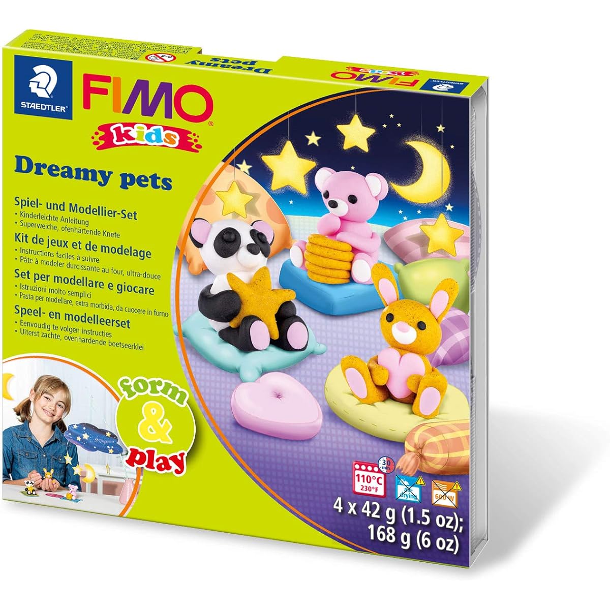 STAEDTLER Fimo Kids "Dreamy-Pets" Play and Modeling Set Especially soft modeling clay Kid-friendly projects promote fine motor skills and creativity 8034 28 LY