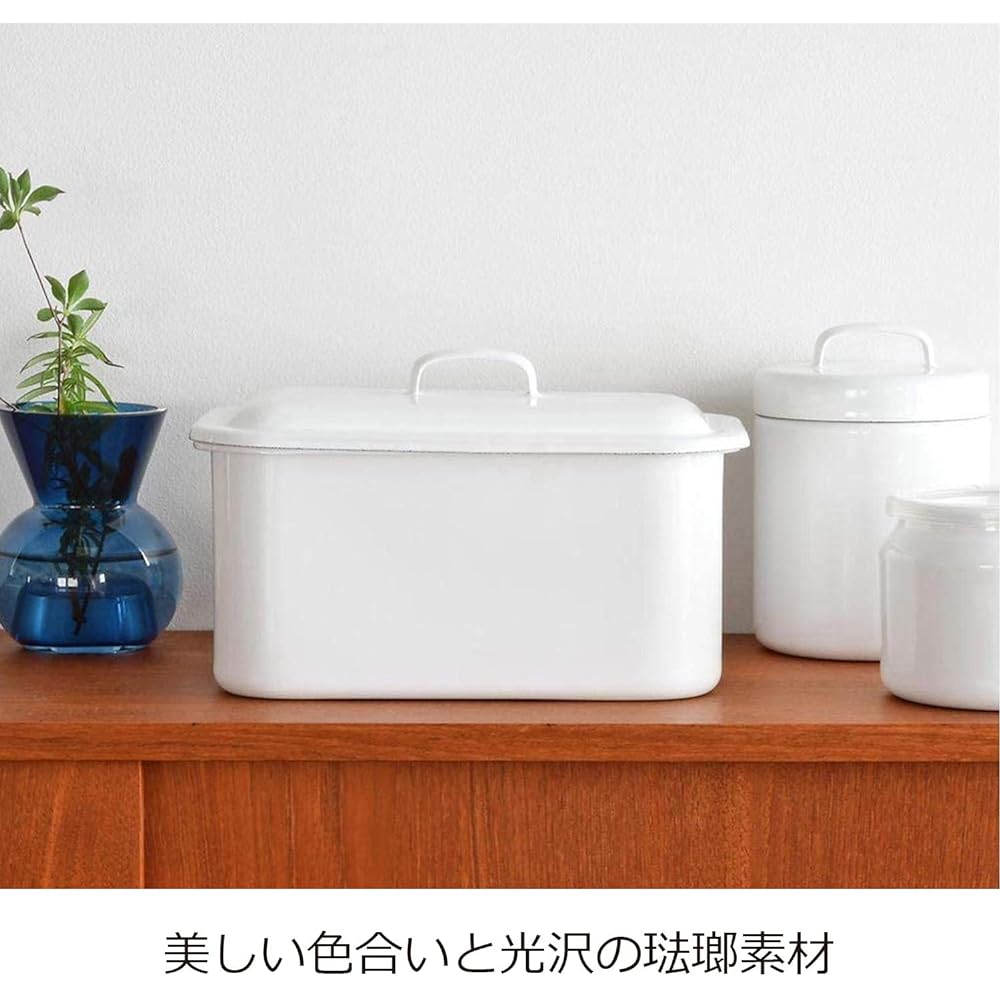 Nichi Nichi Tools Noda Enamel Storage Container Rectangle Canister Rice 2kg Bread Case Made in Japan White