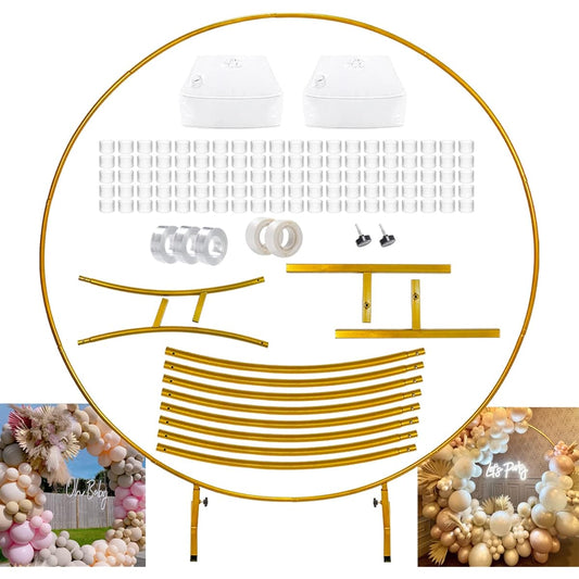 5ft (1.5m) Golden Round Backdrop Stand, Iron Circle Balloon Arch for Wedding, Birthday Party, Graduation Decoration, Baby Shower, Wedding, Photography Backdrop, Garden Decoration (Gold-5ft)