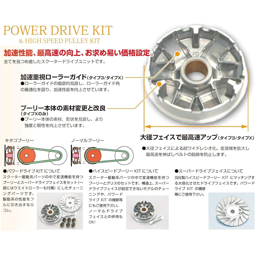KITACO Power Drive Kit Type X Address V125/G/S 489-2411000 & Drive Belt Type X Address V125/G 468-2411000 [Set Purchase]