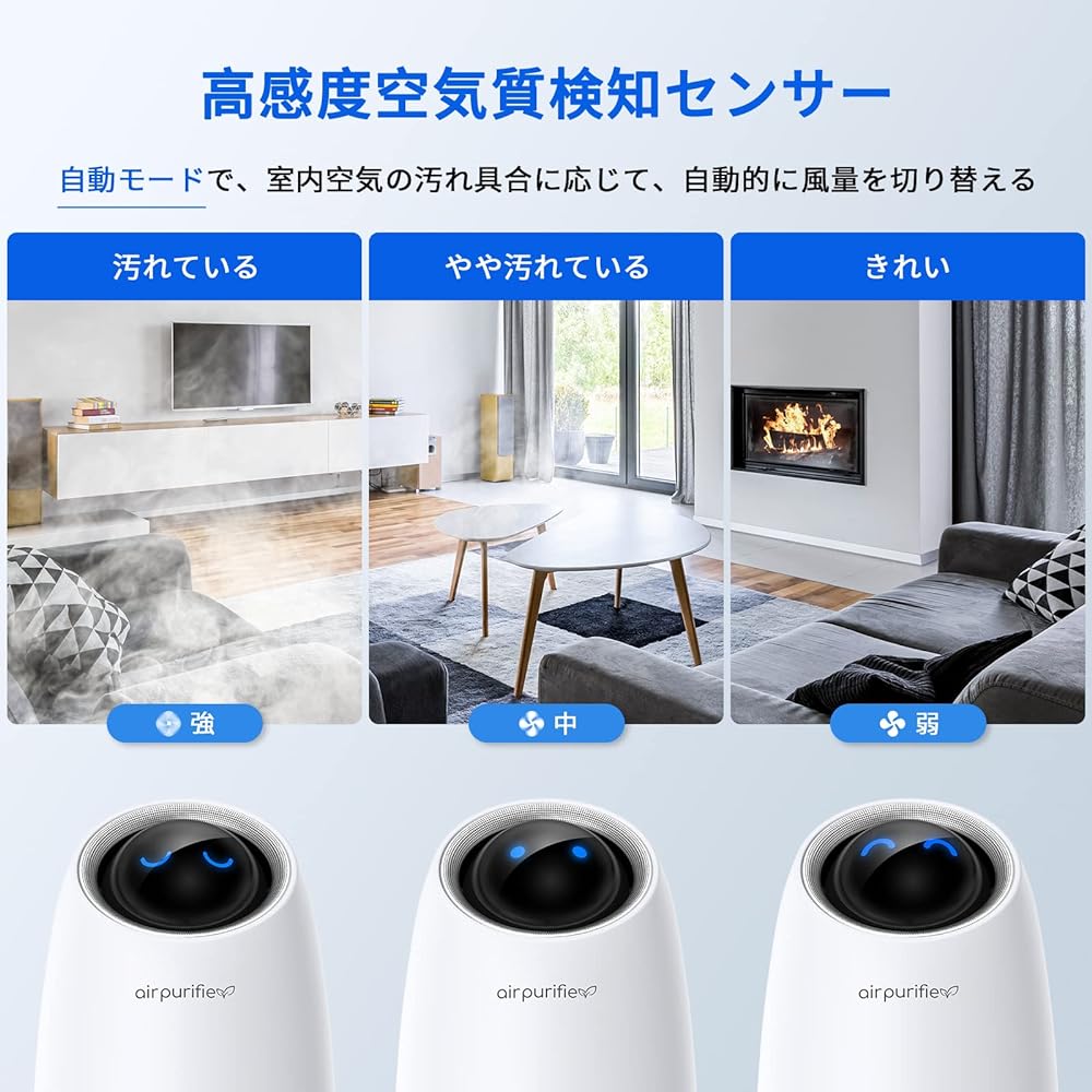 Afloia Air Purifier, Small, Tabletop, 20 Tatami Mats, Powerful Purification, Automatic Air Quality Detection Center & Automatic Driving, Stepless Air Flow & Volume Adjustment, Deodorizing,