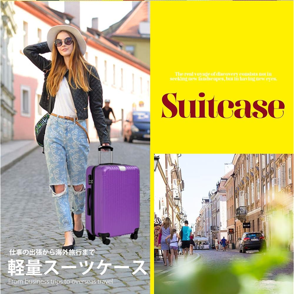 [§R∞Rikopin] Rikopin Suitcase Carry-on Large Carry Case Carry Bag Dial Lock Type Ultra Light Cute Zipper Type [S Size/Pale Blue]