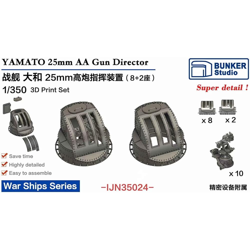 Bunker Studio 1/350 Japanese Navy Fire Control Device Set 2 Types, 10 Pieces (for Battleship Yamato) Plastic Model Parts BSTIJN35024