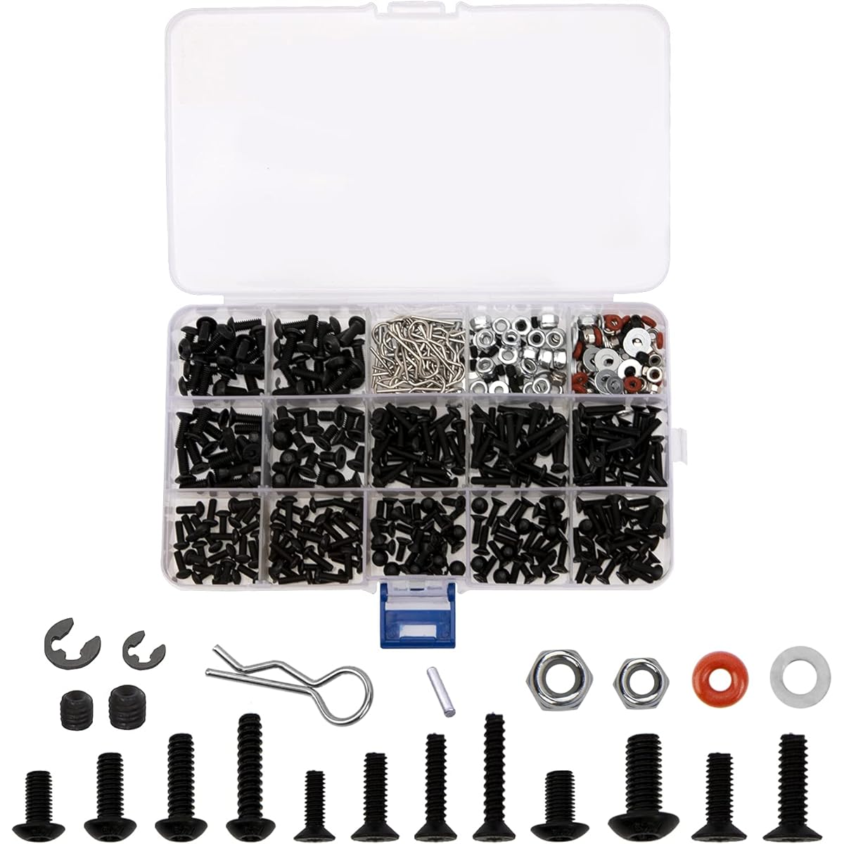 Mirthobby 500pcs Universal RC Screw Kit Repair Tool M3 M4 Screw E Buckle Hardware Fastener for HSP Axial SCX10 Traxxas Arrma Losi 1/8 1/10 1/12 RC Car Truck Crawler