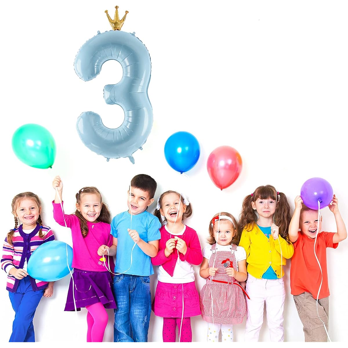 Gifloon Number 3 Balloon with Crown, Large Number Balloon 40 Inch 3rd Birthday Party Decorations Supplies 3 Years Old Sign Decoration Blue