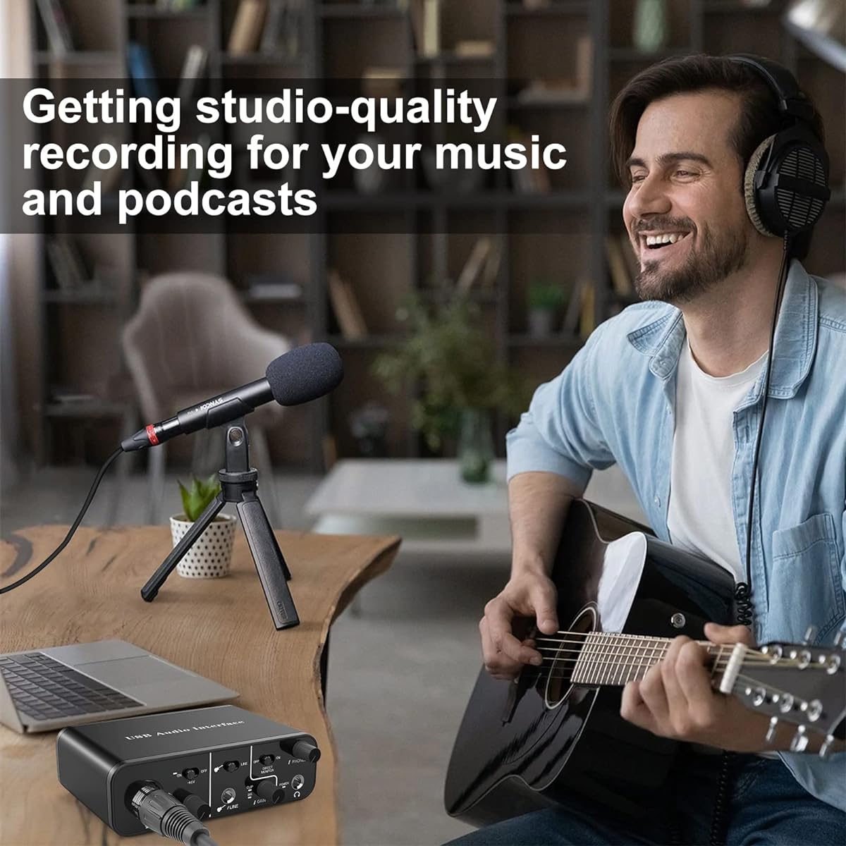 USB Audio Interface for Music Recording XLR Interface 48V Phantom Power with Headphone Amplifier TRS Balanced AudioBox Mic Preamp 48V 2 Channels for PC/Win/Mac Streaming Podcasting