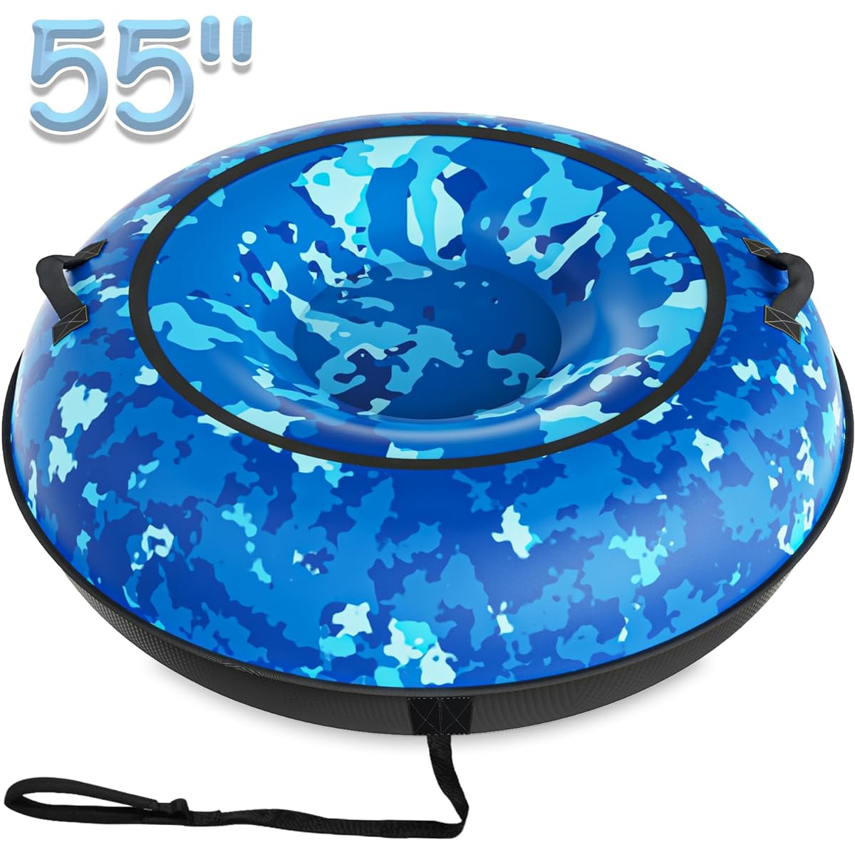 Toffos 55" Snow Tube with Premium Canvas Cover, Heavy Duty Snow Sled for Kids and Adults, Thick Bottom, Inflatable, Cold Resistant Sled, Toboggan, Winter, Outdoor, Ski, Fun Toy