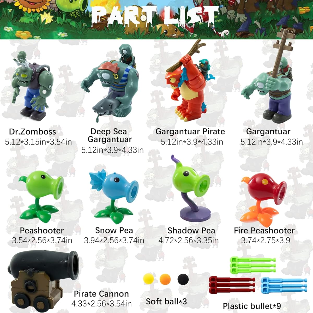 Maikerry Plants Vs Zombies Toys 9 Piece PVZ Figure Set Game, Great Birthday Gift for Boys and Girls, Includes Waterproof Battlefield Map