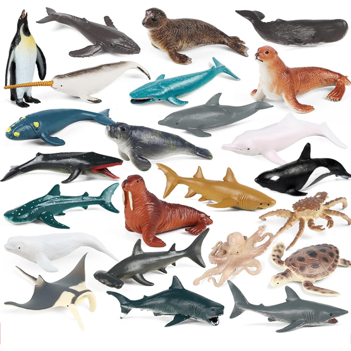 SCAHOW 24 Pieces Sea Animal Toys Realistic Sea Creature Toy Figures for Kids Plastic Miniature Animal Toy Figurine Cake Topper Aquarium Decor Marine Animal Gift