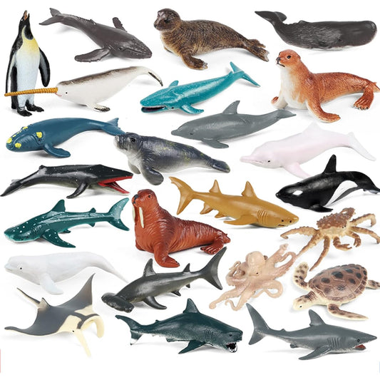 SCAHOW 24 Pieces Sea Animal Toys Realistic Sea Creature Toy Figures for Kids Plastic Miniature Animal Toy Figurine Cake Topper Aquarium Decor Marine Animal Gift