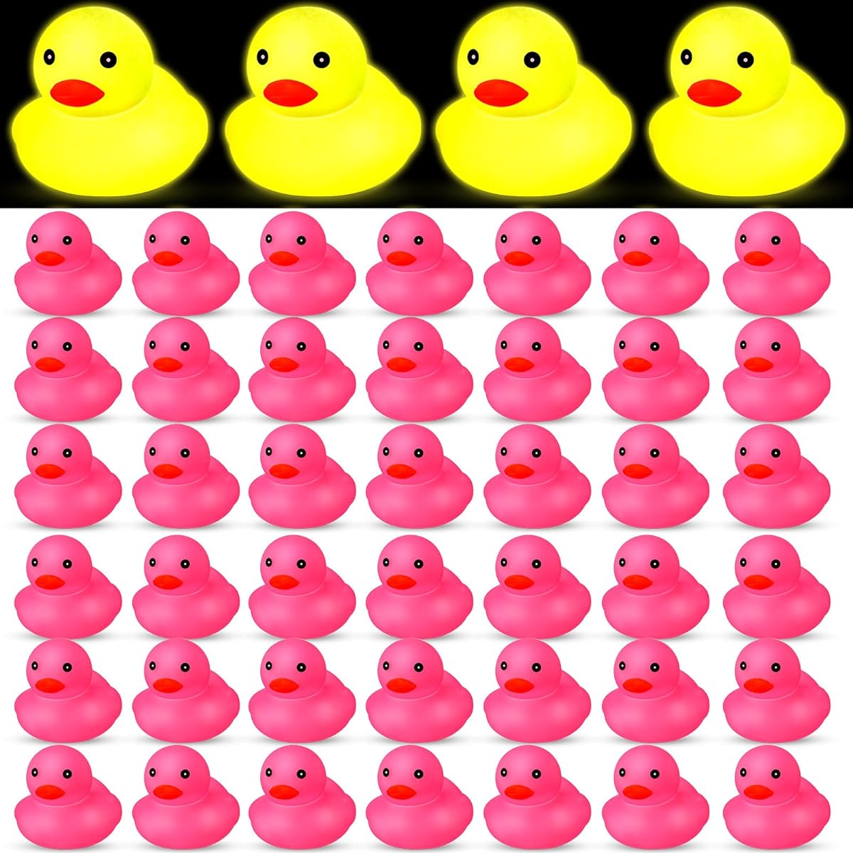 Syhood Rubber Luminous Ducks Bulk 2.2" Float Bathtub Bath Toys Mini Fluorescent Ducks Valentine Ducks for Home School Room Shower Birthday Party Gifts (50pcs Pink)