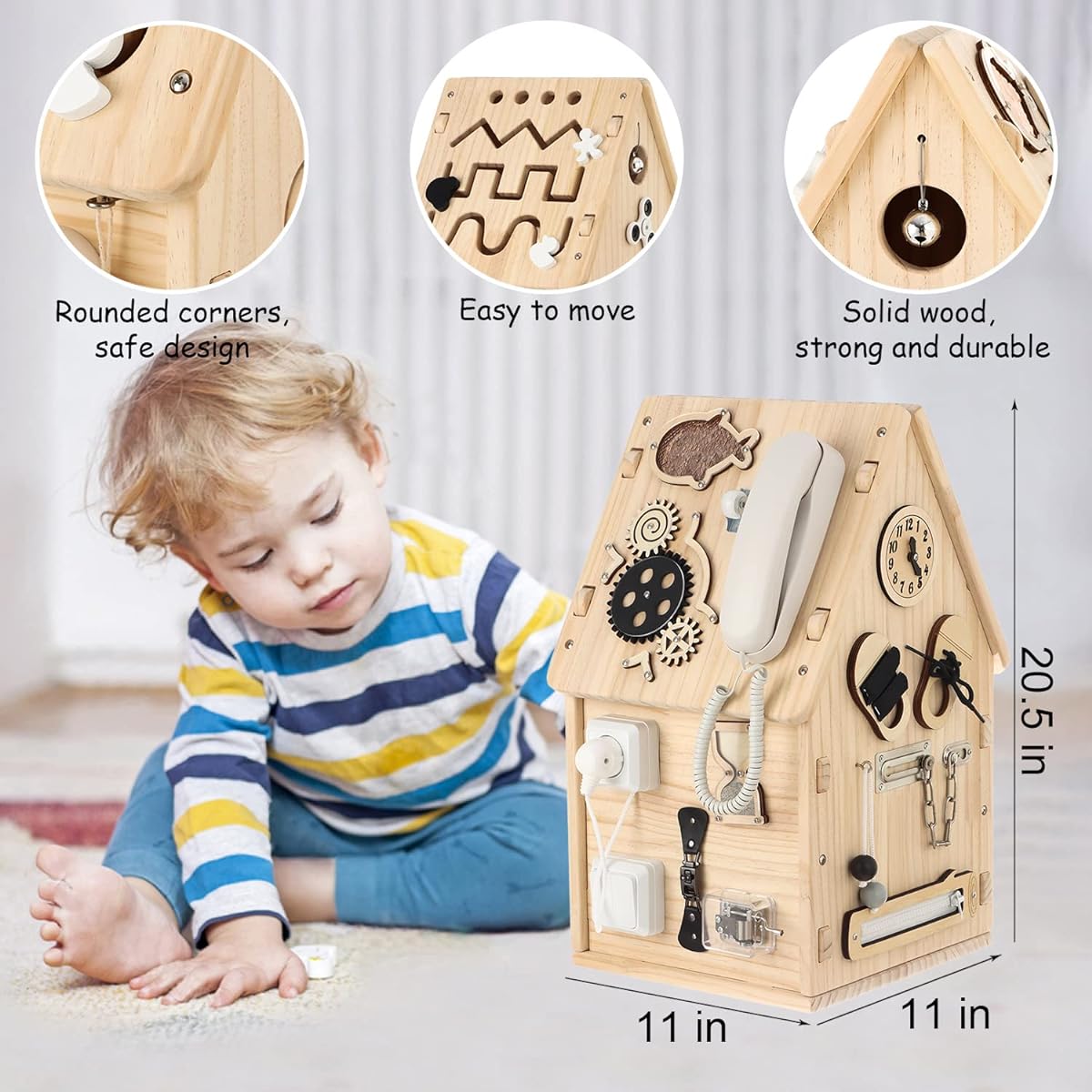 Montessori Busy House Wooden Busy Board Toy for Toddlers Preschool Learning Educational Toys Learning Life Skills and Fine Motor Skills, Great Gift for Boys and Girls Ages 3+