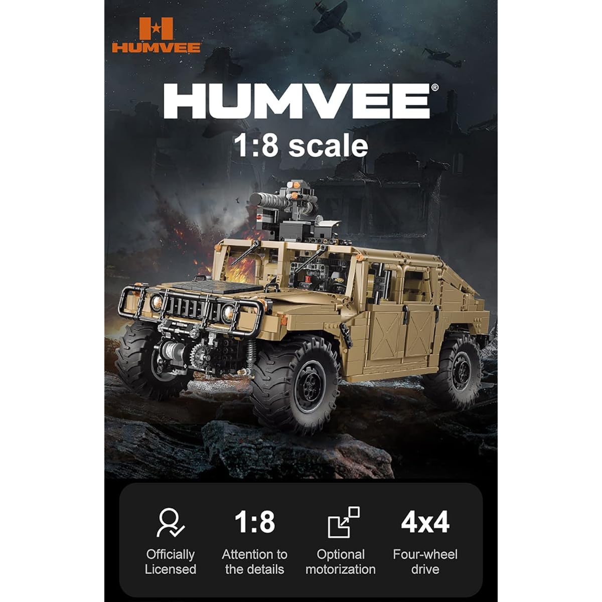 dOMOb Humvee SUV Car Building Kit - Certified Car Model Set - 1:8 Simulated Build - STEM Blocks Toys for Ages 12+ Kids & Adults - 3935 Pieces Blocks - for Boys, Enthusiasts & Collectors