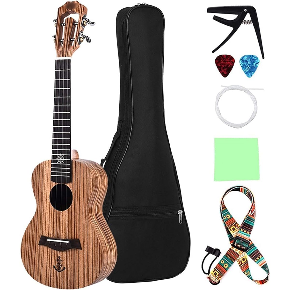 Ukulele Soprano Ukulele Zebrawood Top Board Back Musical Instrument Ukulele, (Size:23; Color:Wood)