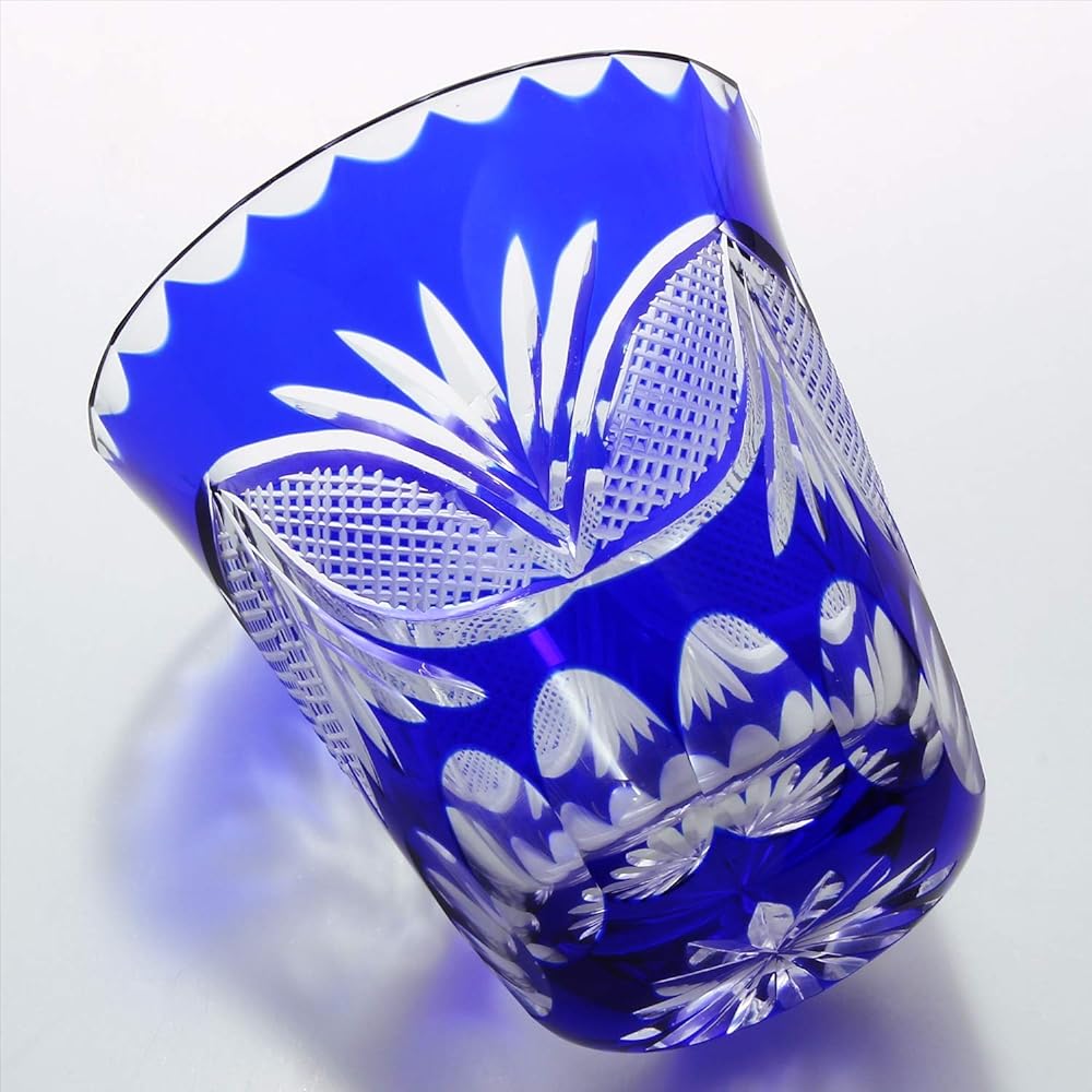 Edo Kiriko glass shochu glass tumbler (presentation box included) Boat-shaped cloisonné (indigo) Capacity approx. 290ml Made in Japan TO-10