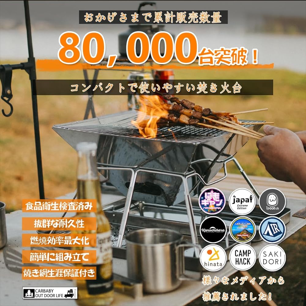 CARBABY Barbecue Stove Bonfire Stand with Storage Case Made of Stainless Steel for 2-4 People Outdoor Camping