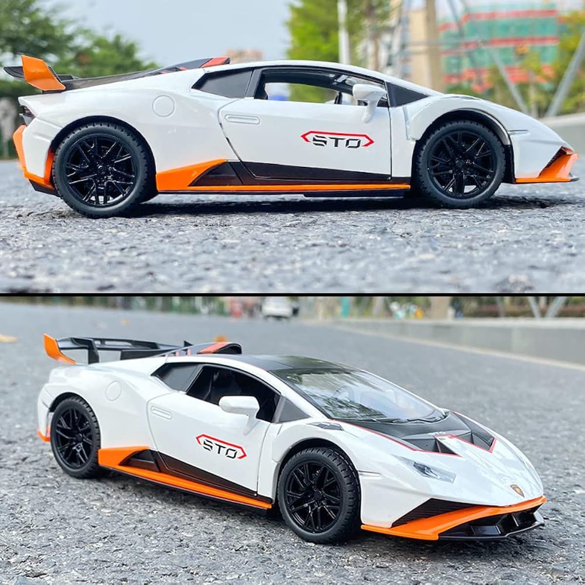 1:24 Alloy Diecast Car Model for Lamborghini Huracan STO 2021 Pull Back Vehicle Model Car Toys for Kids Ages 3 to 12 Gift Adult Collection Car Model with Light & Sound (White)