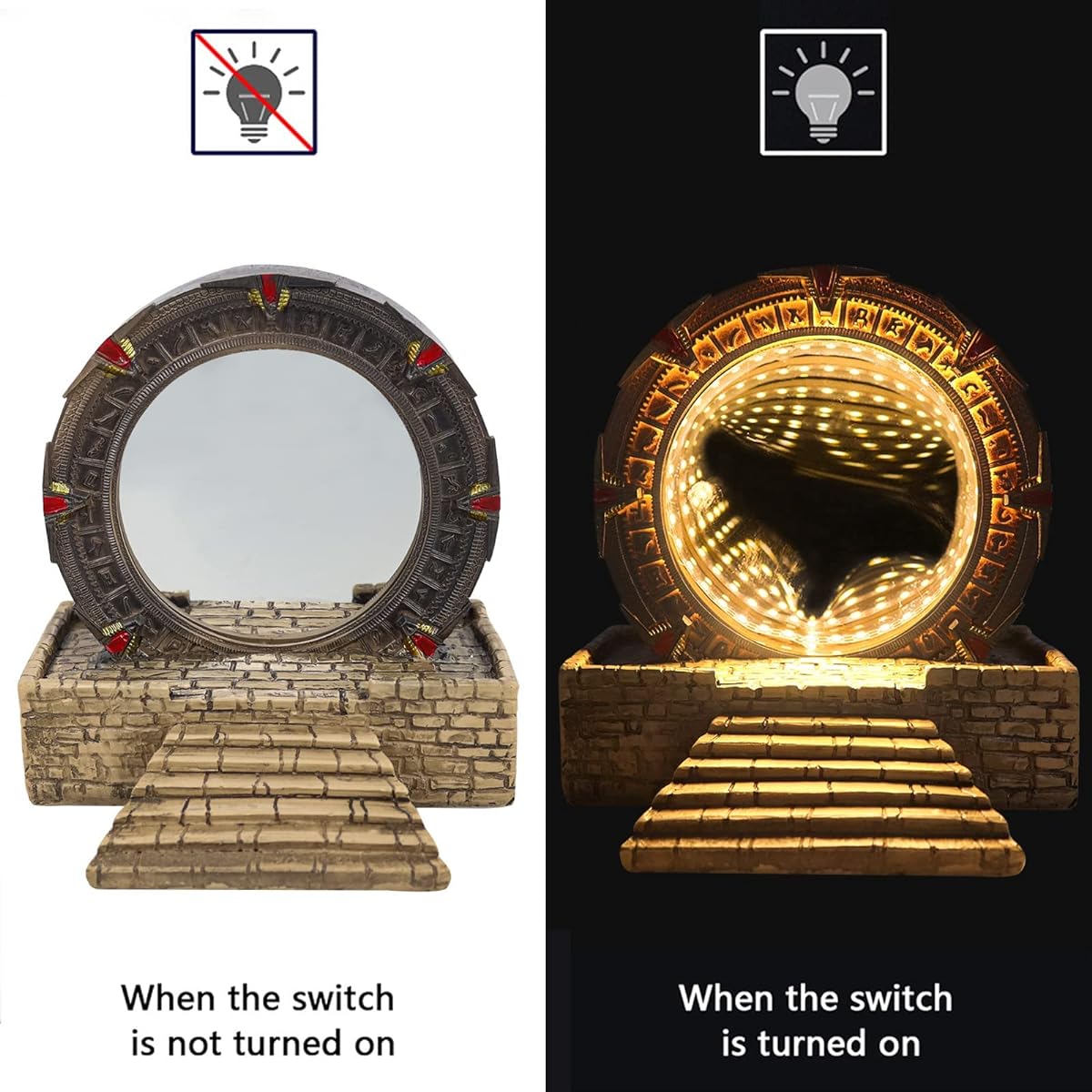 CAFELE Stargate Mirror Creative SG-1 Time Tunnel Light Stargate Ring Mirror Modeling 3D Replica Fantastic Atlantis Universe Collectible Gift Game Sculpture Model Toy Prop