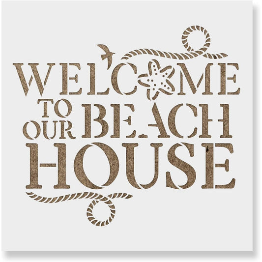 Welcome to Our Beach House Sign Stencil - Paint Stencils, Stencils for Art, DIY Crafts, Stencil Designs, Mylar Stencils