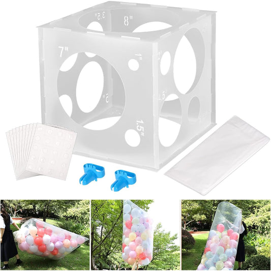 Auihiay 14 Holes Plastic Balloon Sizer Cube Balloon Measuring Tool with Instructions for Balloon Arch and Balloon Column