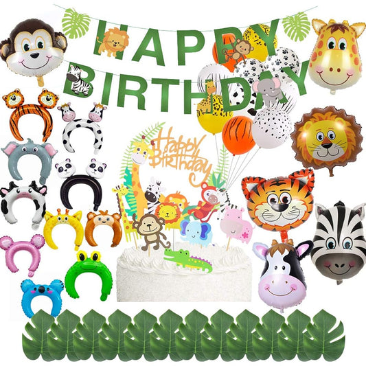 61 Pieces Jungle Animal Birthday Decorations Tiger Balloon Giraffe Balloon Animal Cake Topper Decoration Jungle Theme Party Supplies Kids Birthday Weekend Banquet Christmas Halloween Party