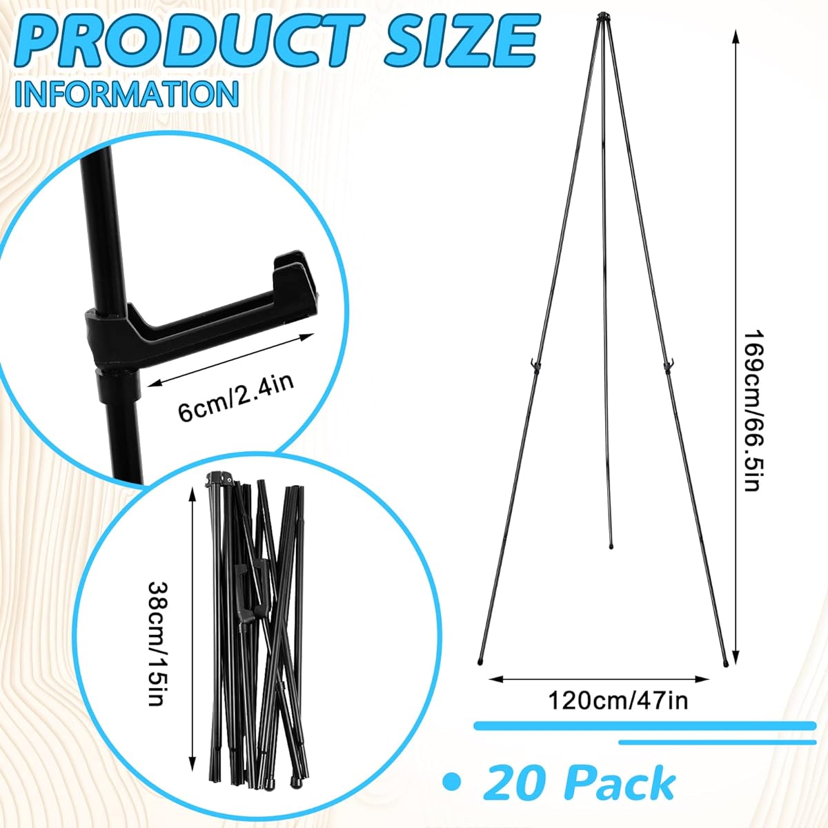 Honoson Black Easel Stand for Display 63" Foldable Adjustable Easel Ground Heavy Duty Easel Painting Display Stand with Metal Tripod and Portable Bag for Wedding Banner Poster Exhibition (20 Pack)