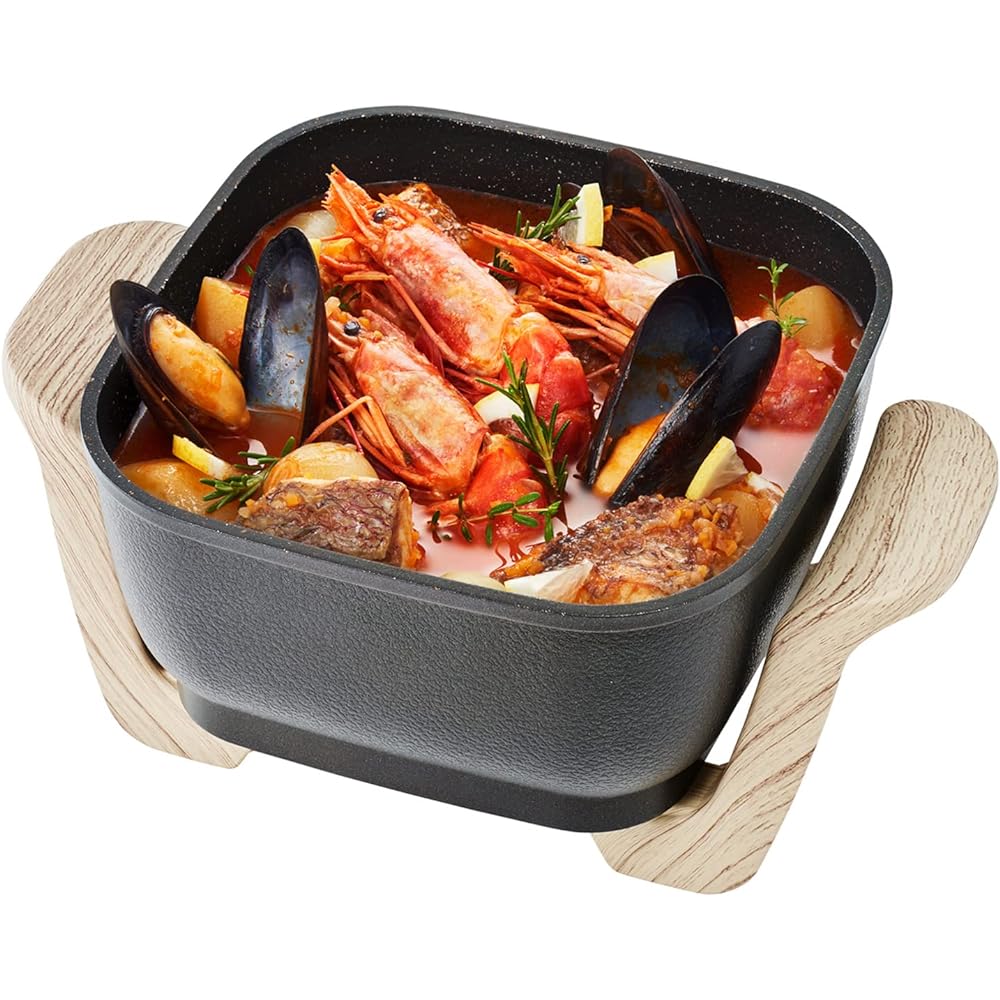 [Toffy] Compact Multi-Electric Pot K-HP3 (Rich Black) 6-in-1 Pot with Integrated Heater Boiling, Baking, Steaming, Stir-frying, Deep-frying, Cooking, Compact, Approximately 2.8L, Glass Lid, Retro, Cute K-HP3-RB