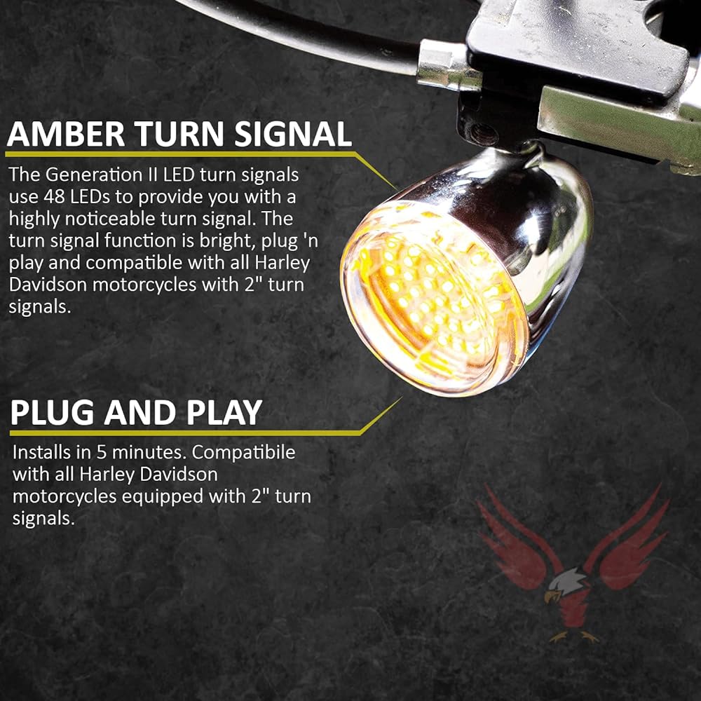 Eagle Lights Generation II Front LED Turn Signals White with Running Lights for Harley-Davidson Motorcycles 2" Bullet Style Turn Signals