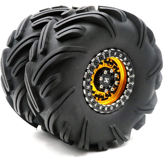 2pcs 2.2 Mud Terrain Tires Tractor Tread Tires 135mm & Aluminum Alloy Force 2.2 Beadlock Wheel Rims Hex 12mm