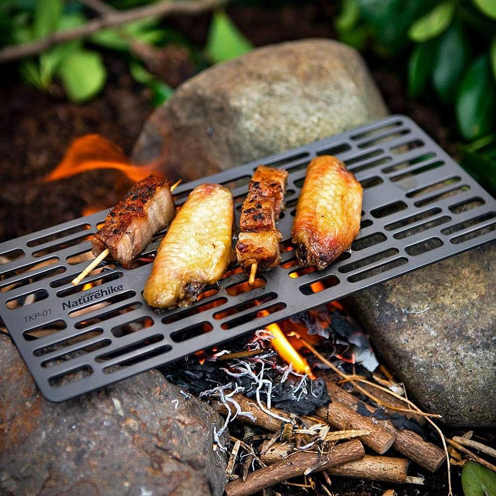 Naturehike Pure Titanium Alloy Outdoor Grill Barbecue Net for 1 Person Small BBQ Grill Dedicated BBQ Grill Net for Cooking Ultra Light Travel Titanium Grill Solo Camping Ultra Light Fire Grill Barbecue Easy to Carry