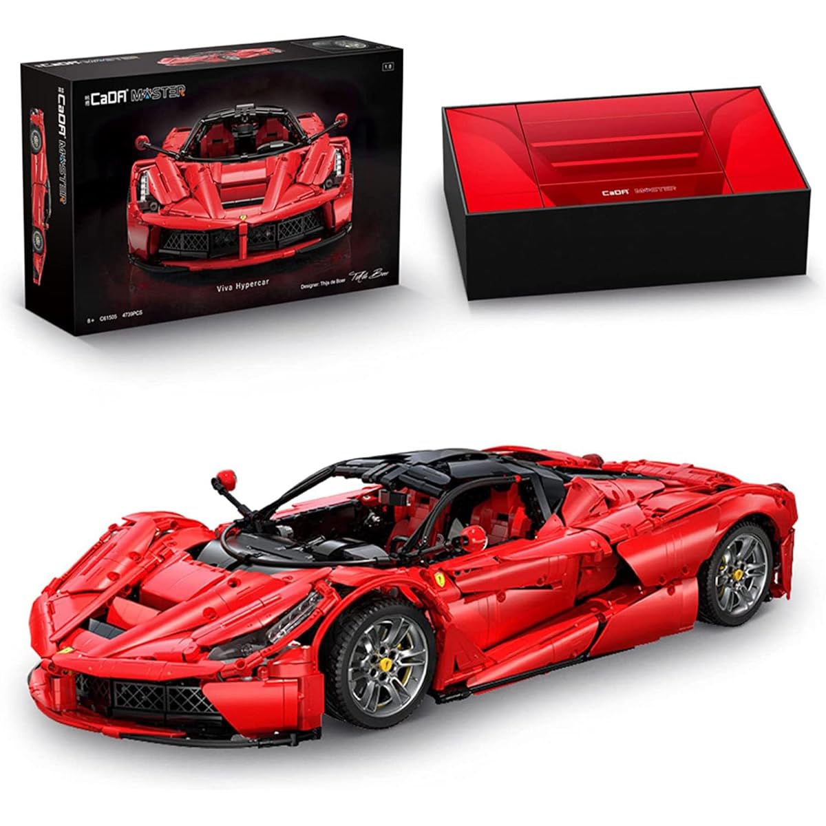 CaDA C61505W Technic Car Model Building Kit, 1:8 Scale LaFer F70 Supercar with Real Functions, Assembly Collection Set for Adults, Original Supercar, Compatible with Lego Technic