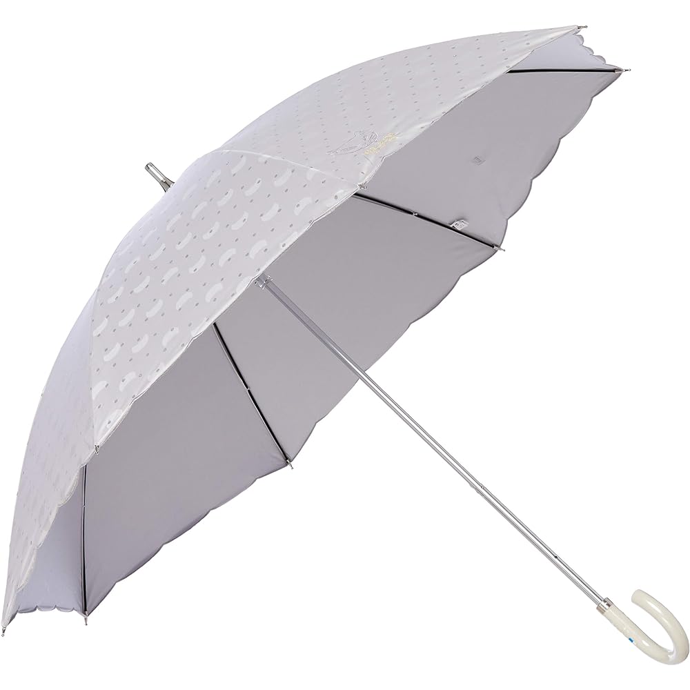 [Moonbat] Long Umbrella PAUL & JOE (Paul & Joe) Cat Embroidery Parasol Short Umbrella Parasol For Both Sunny and Rainy Weather Umbrella Heat Shielding Logo Dot Cat Fashionable Cute Women's Light Gray Rib Length: Approx. 50cm