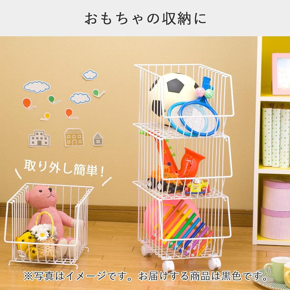 Shimomura Planning Made in Japan Storage Basket Wire Basket 4 Tiers Stacking Basket Black 16751