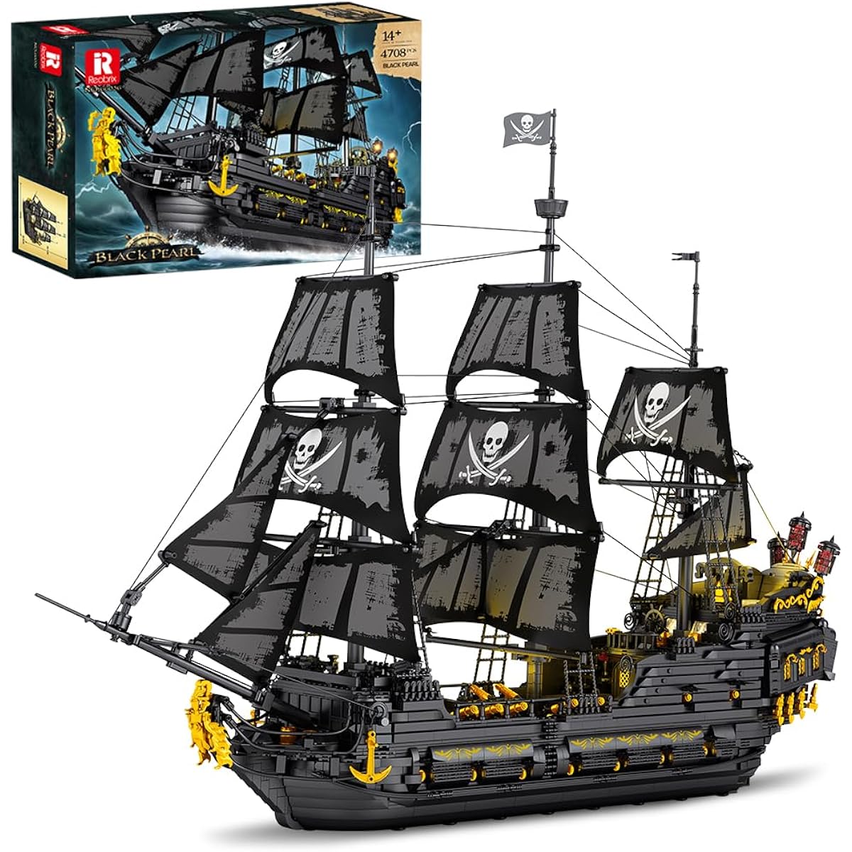 MISINI Pirate Ship Building Blocks Kit 4708Pcs MOC Large Black Pearl Ship Yacht Model Building Set with Lights, Great Gift for Kids Ages 8+, Great for Collection Lovers