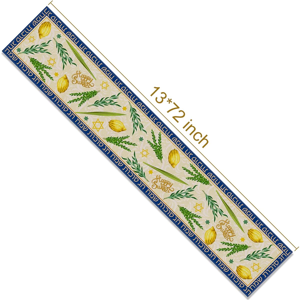 Linen 13x72 Inch Sukkot Table Runner Hebrew Etrog Lulav Jewish Table Decorations Sukkah Kitchen Dining Room Party Decor