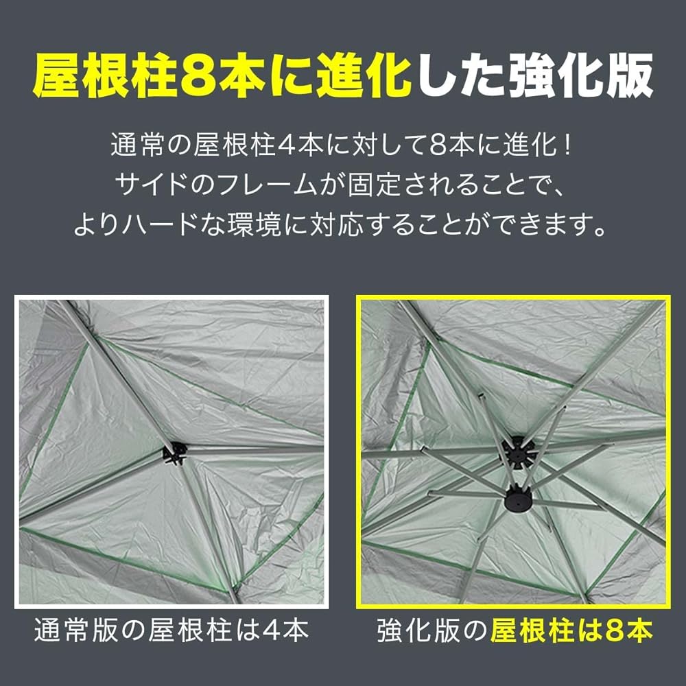 FIELDOOR Easy to assemble!! One-touch tarp tent G03 Lightweight aluminum frame 2.0 x 2.0m [Reinforced version] Wind ventilation High water resistance & silver UV protection coating UV protection Heat shielding