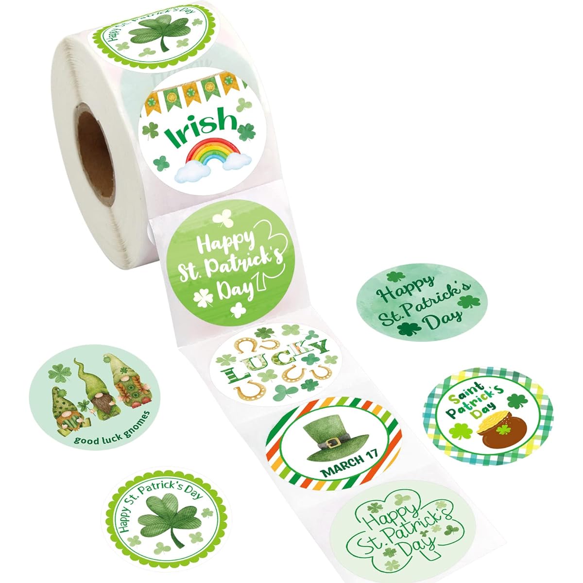 St. Patrick's Day Stickers for Envelopes Shamrock Roll Stickers for Kids Party Supplies Decoration 500 Sheets