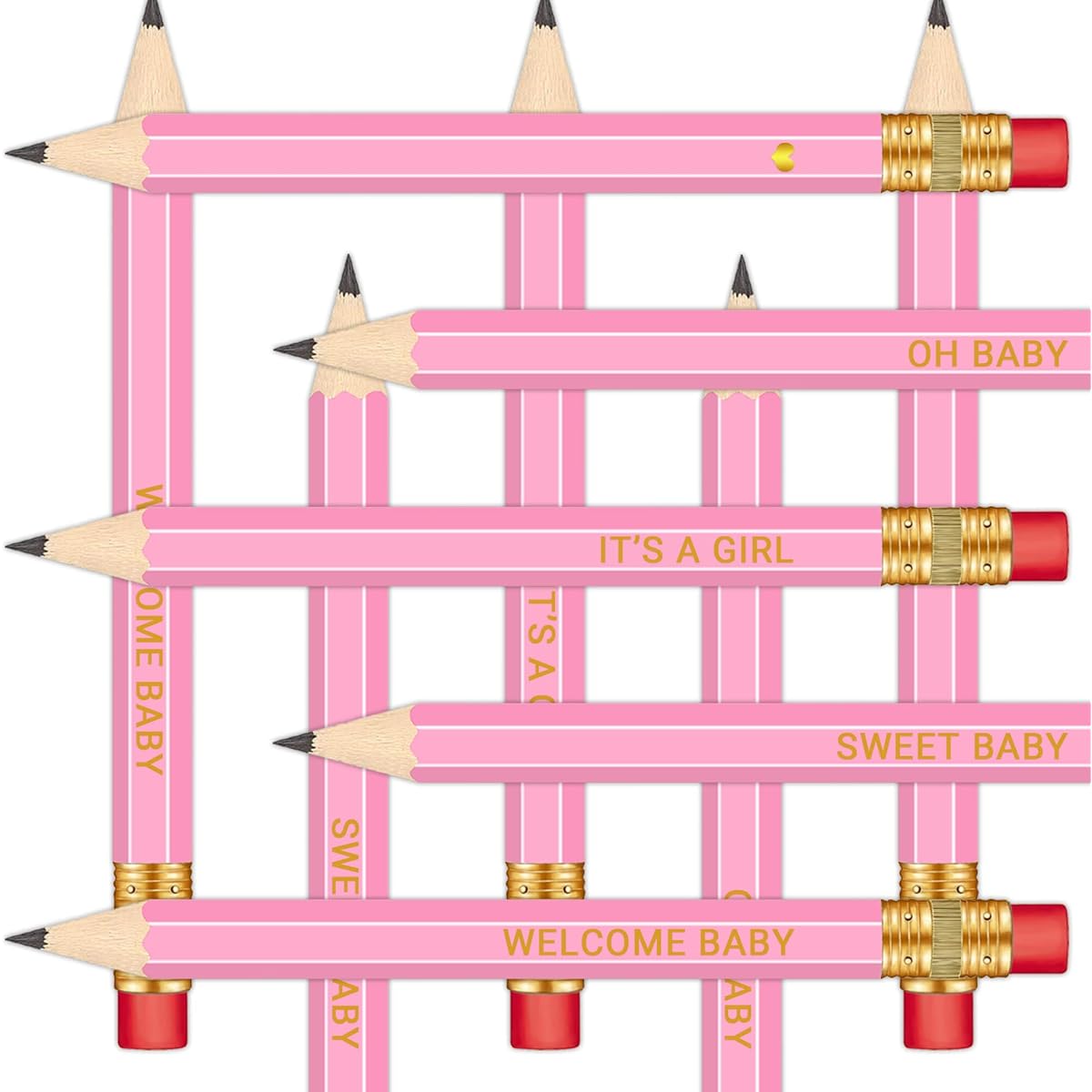 Vusnud 50pcs - Baby Shower Sharp Half Pencils with Erasers, Sharpened Pencils for Baby Shower Games, 4 Inch (Pink-Girl-Oh Baby)